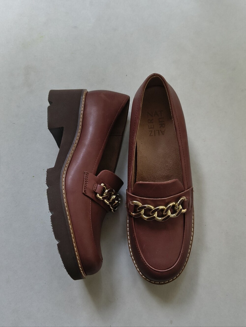 Naturalizer Brown Lug Sole Chain Chunky Platform Loafers Shoes Size 6.5 M
